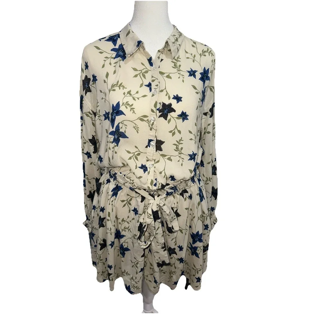 Free People Lighten Up White Floral Long Sleeve V-Neck Boho Mini Dress S/P - Picture 11 of 11